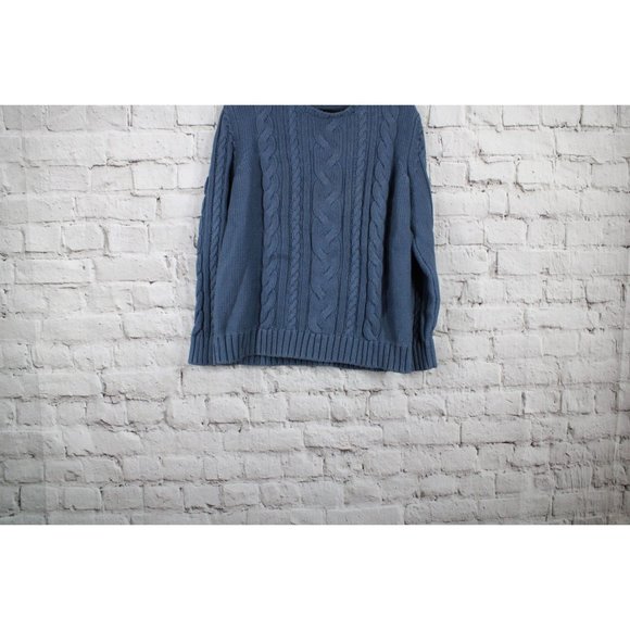 LL Bean Double L Blue Cotton Mixed-Cable Crewneck Pullover Sweater 1X - Picture 2 of 9